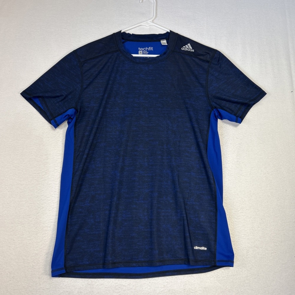 Adidas Techfit Shirt Mens Large Blue Fitted Climalite AJ5220 Short Sleeve